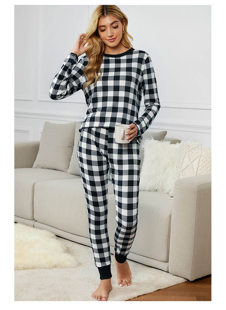 Women's Checked Pyjama Set – Long Sleeve Top & Trousers Homewear
