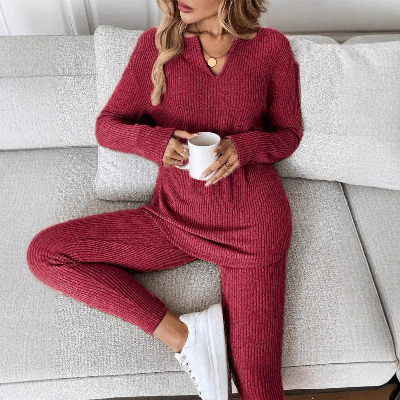 Women's V-Neck Loungewear Set – Stylish Casual Two-Piece