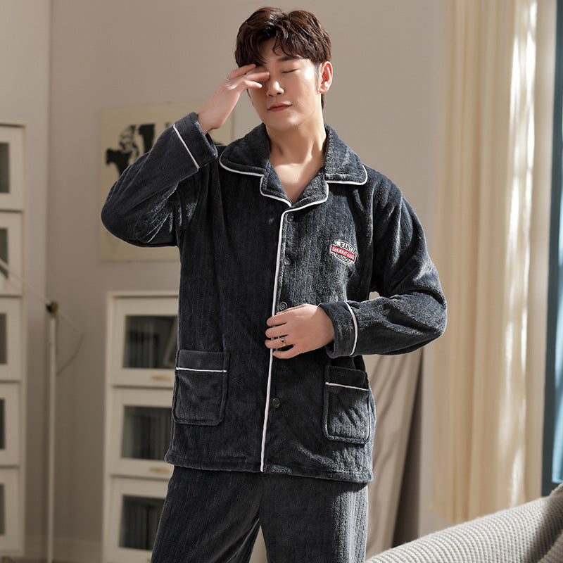 Herren Flanell Pyjama | Winter Schlafanzug Warm | Cardigan