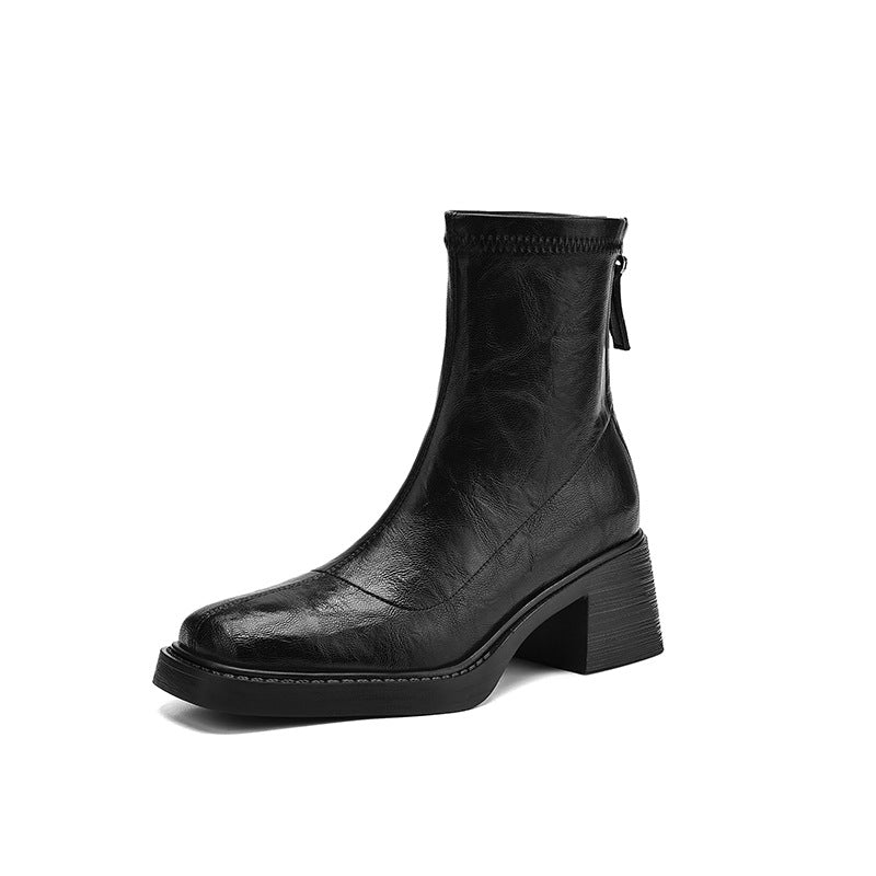 Women's Ankle Boots with Block Heel – Square Toe Elegance Boots
