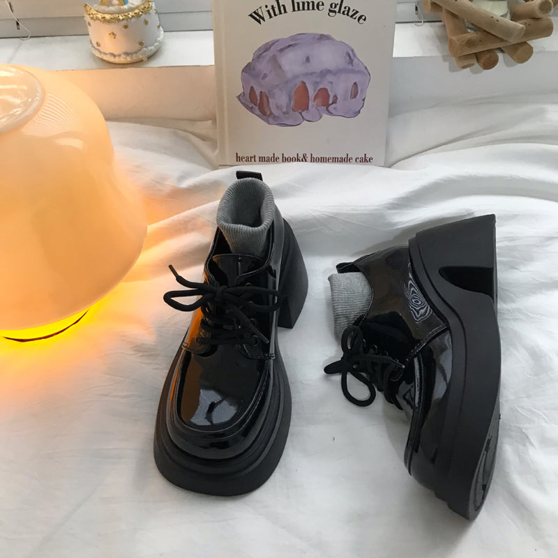 Women's Lace-Up Leather Block Heel Shoes | Elegant British Style Shoes