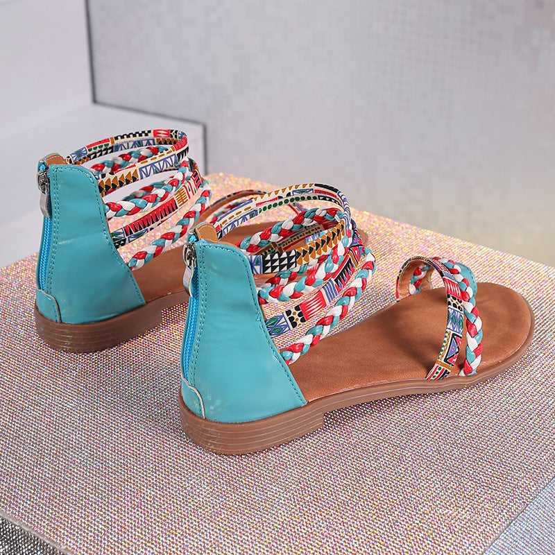Women's Boho Sandals Ethnic Flat Colorful Summer Beach Shoes | Style