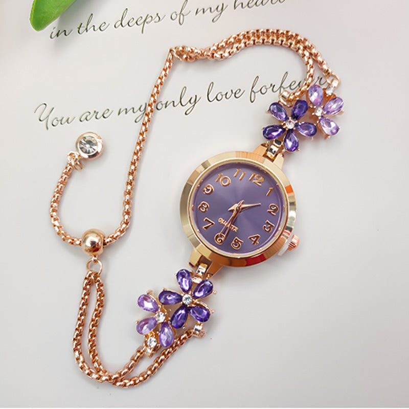 Ladies' Luxury Wristwatch, Flower Shape – Jewelry Watch with Rhinestones