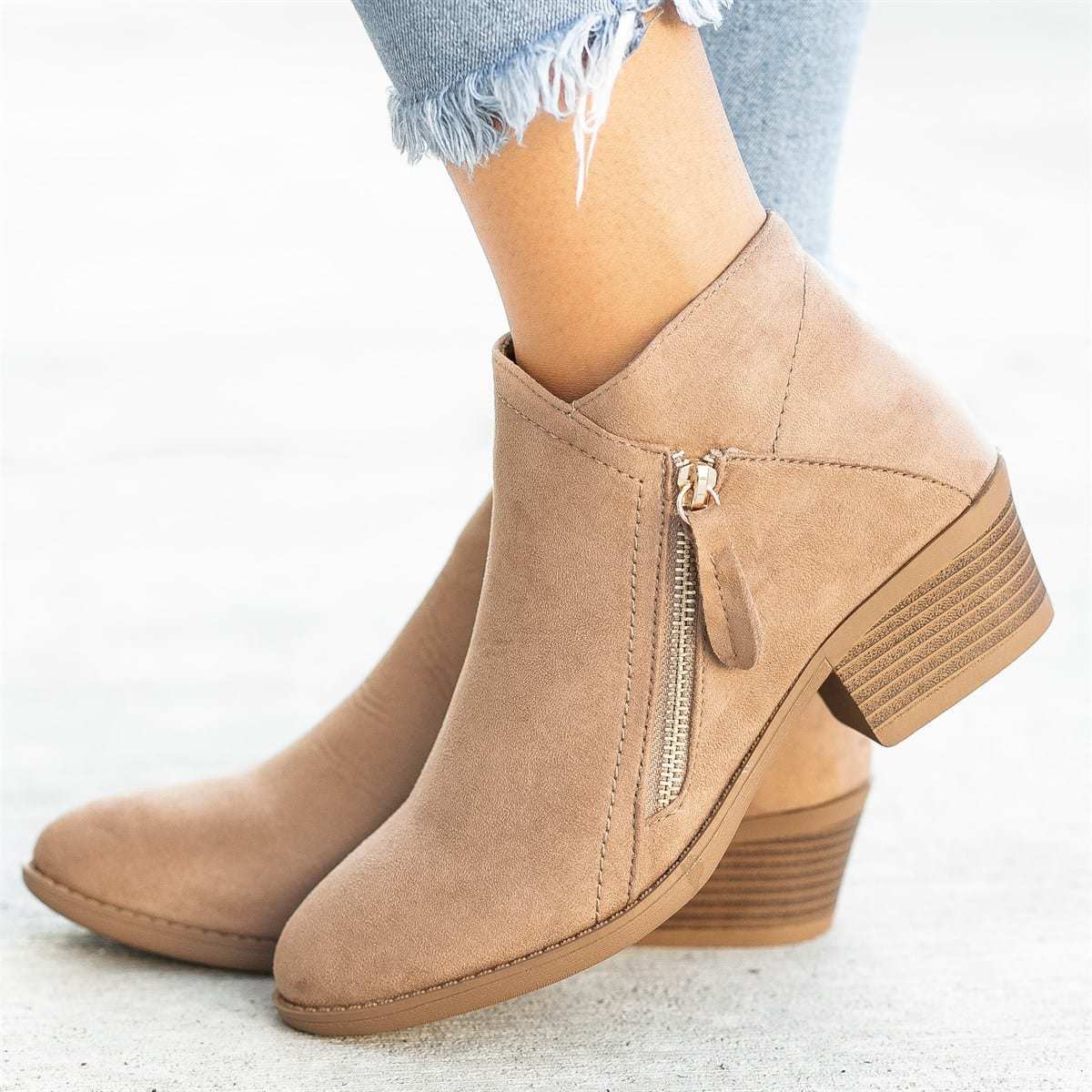 Women's Low Heel Ankle Boots – Comfortable & with Side Zipper