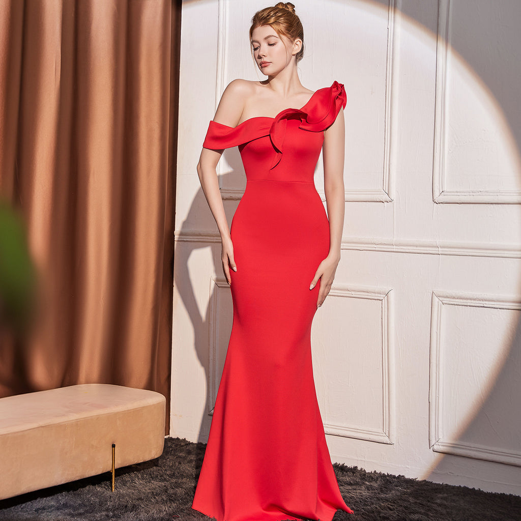 Luxury One-Shoulder Evening Dress | Elegant Maxi Dress with Slit