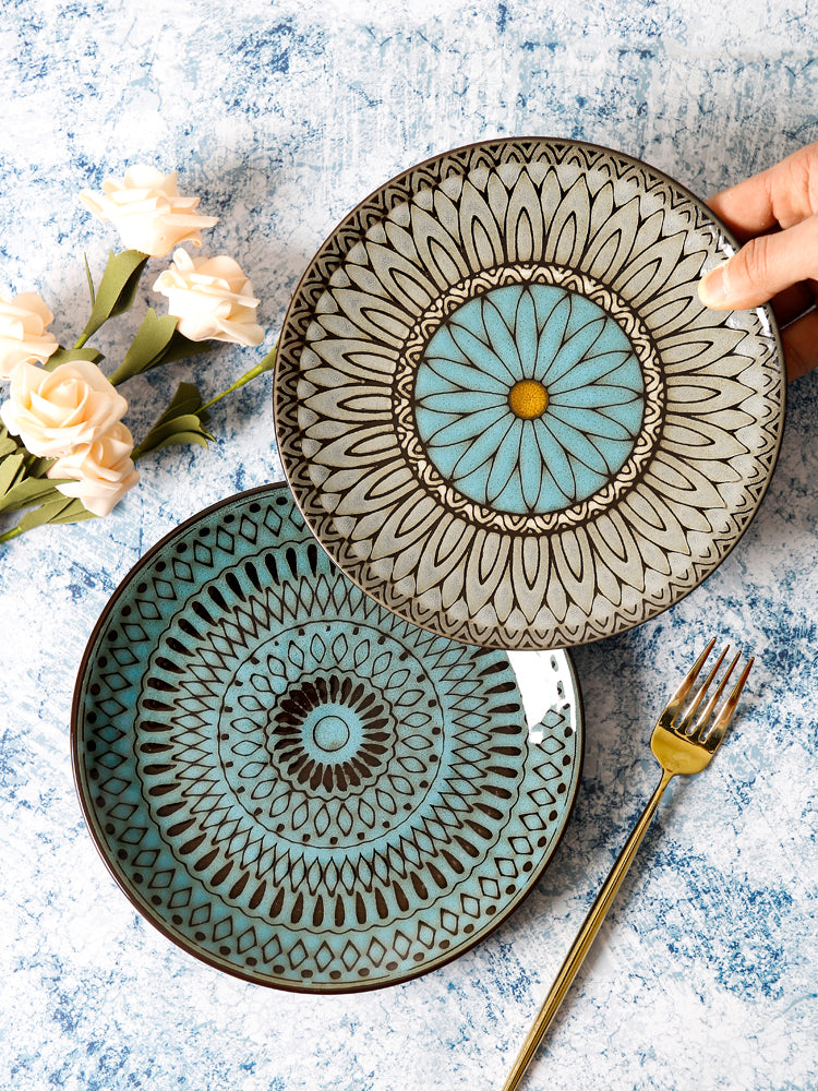 Keramik Teller Vintage | Japanischer Stil Flacher Design Teller