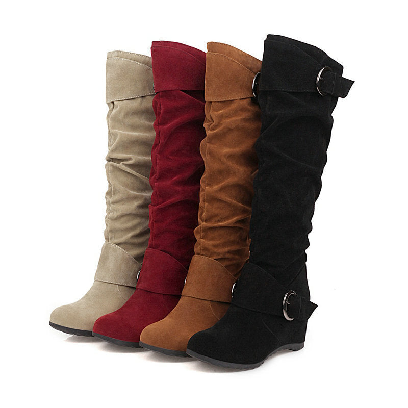 Damen Kniehohe Keilabsatz Boots – Britischer High Top Stil