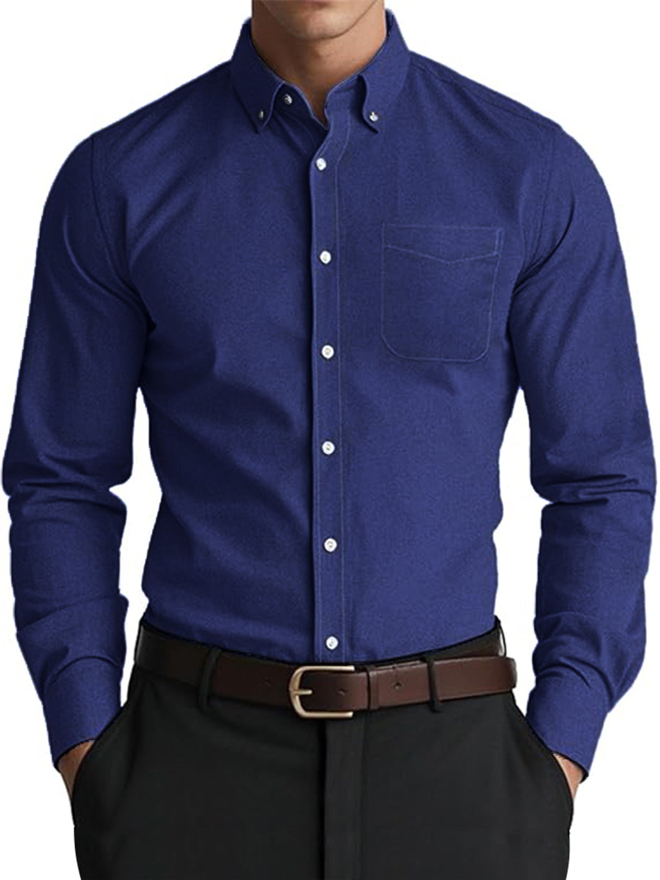 Herren Oxford Freizeithemd – Lockeres Casual Hemd in Unifarbe