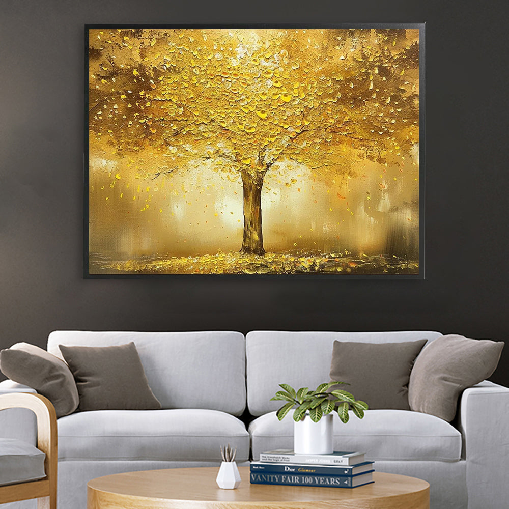 Goldener Geldbaum Ölbild | Luxus Wandkunst Wohnzimmer Deko