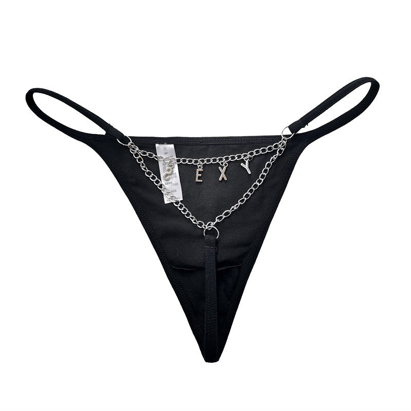 Women's Thong with Metal Chain & Lace - Sheer, Sexy & Trendy