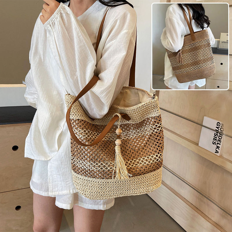 Straw Beach Bag for Women – large & summery with stripes