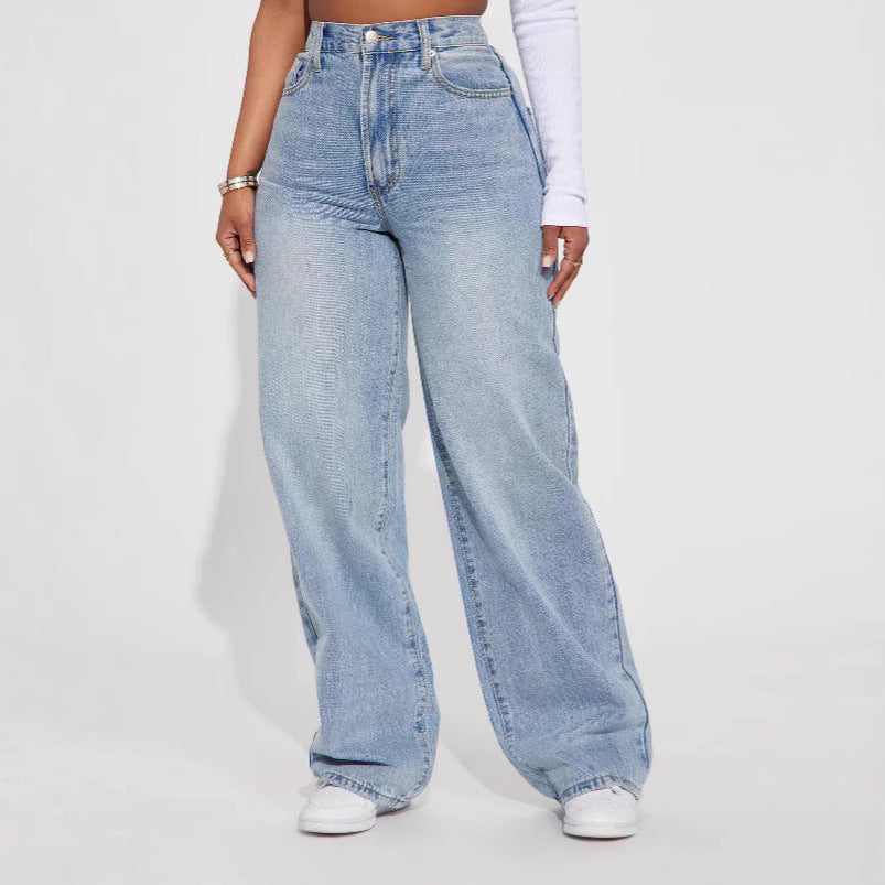 Women's High Waist Straight Leg Jeans Light Blue – Euro Style Denim