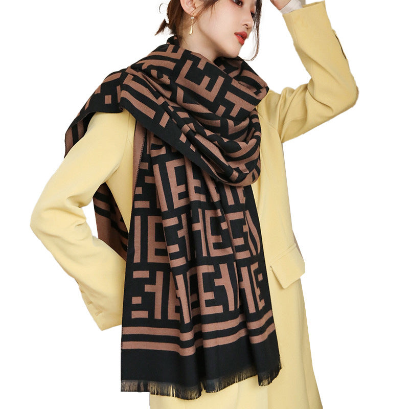 Women's Winter Scarf Double-Sided Warm Thermal Letter Scarf