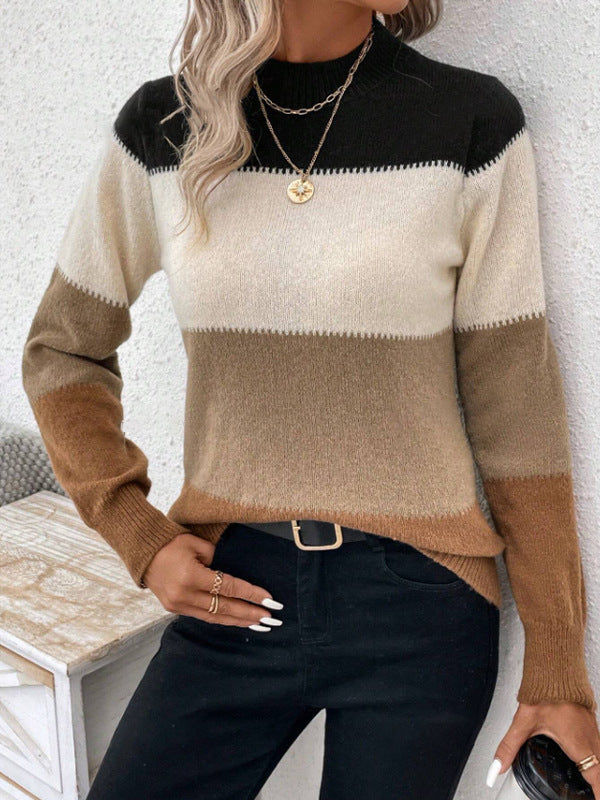 Damen Colorblock Strickpullover | Casual Winterpullover