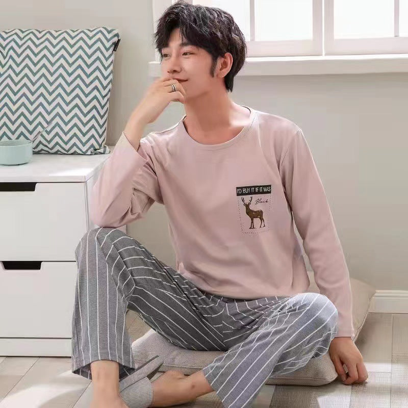 Herren Pyjama Langarm Set | Leichte Nachtwäsche Übergangssaison