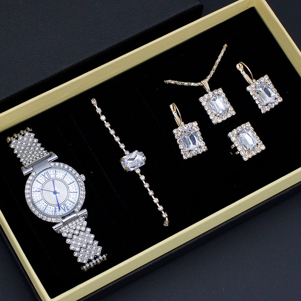 Luxury Women's Watch & Jewelry Set with Roman Design – Rhinestone Watch & Bracelet