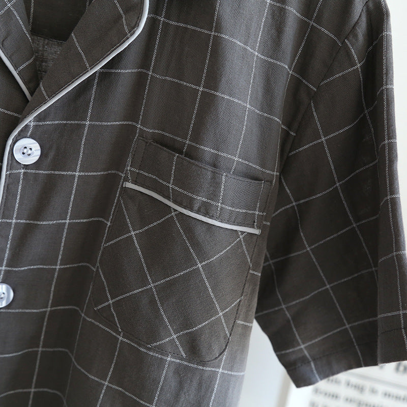 Herren Karierter Pyjama | Sommer Schlafanzug Leicht | Kurzarm Set