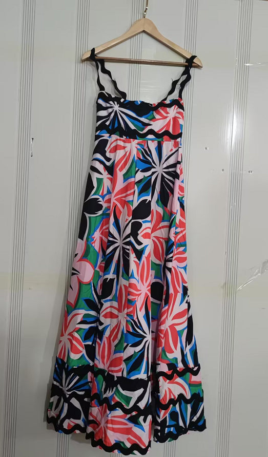 Floral A-Line Maxi Beach Dress – Lightweight Summer Dress with Spaghetti Straps