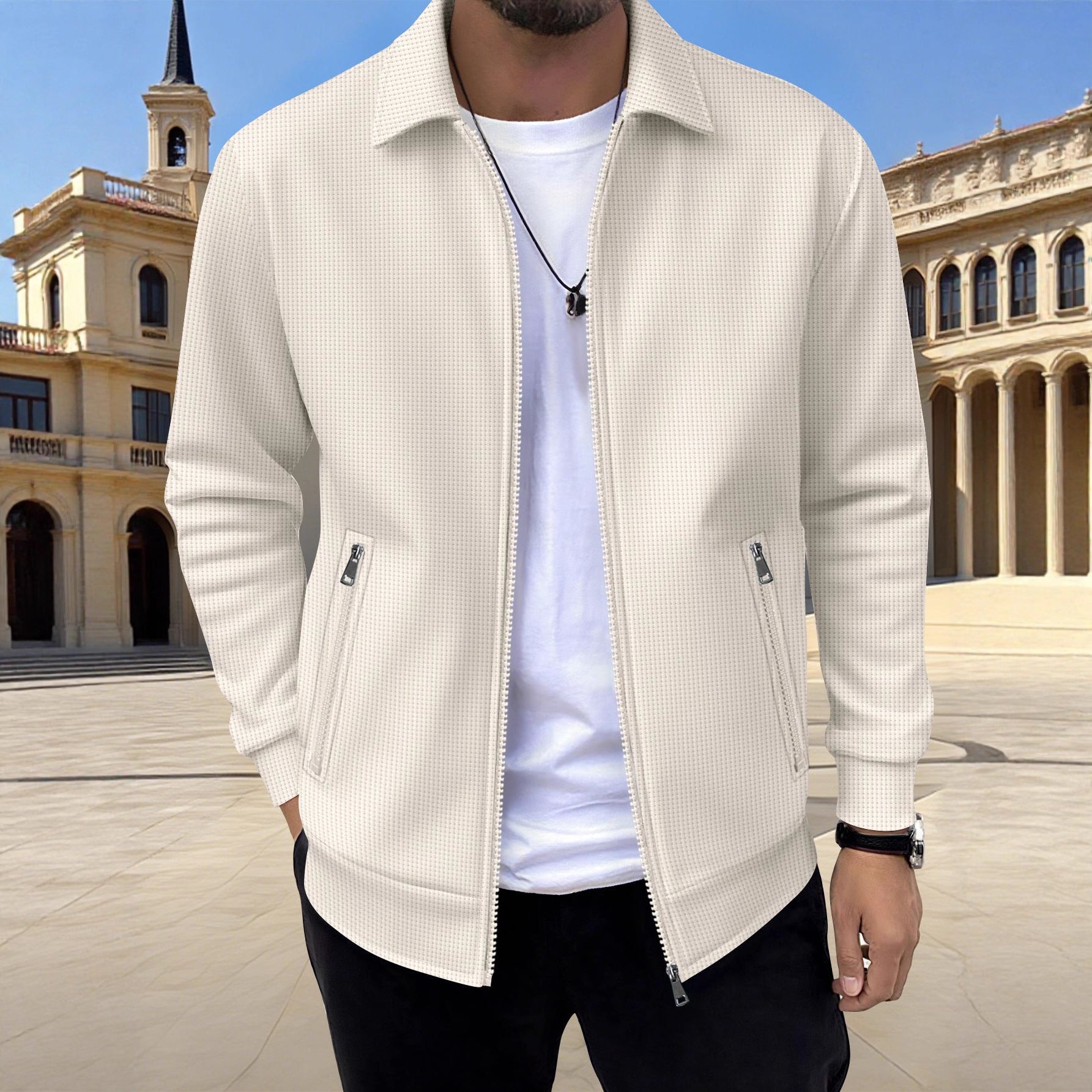 Men's Solid Zip Jacket – Stylish Long Sleeve Jacket with Pockets