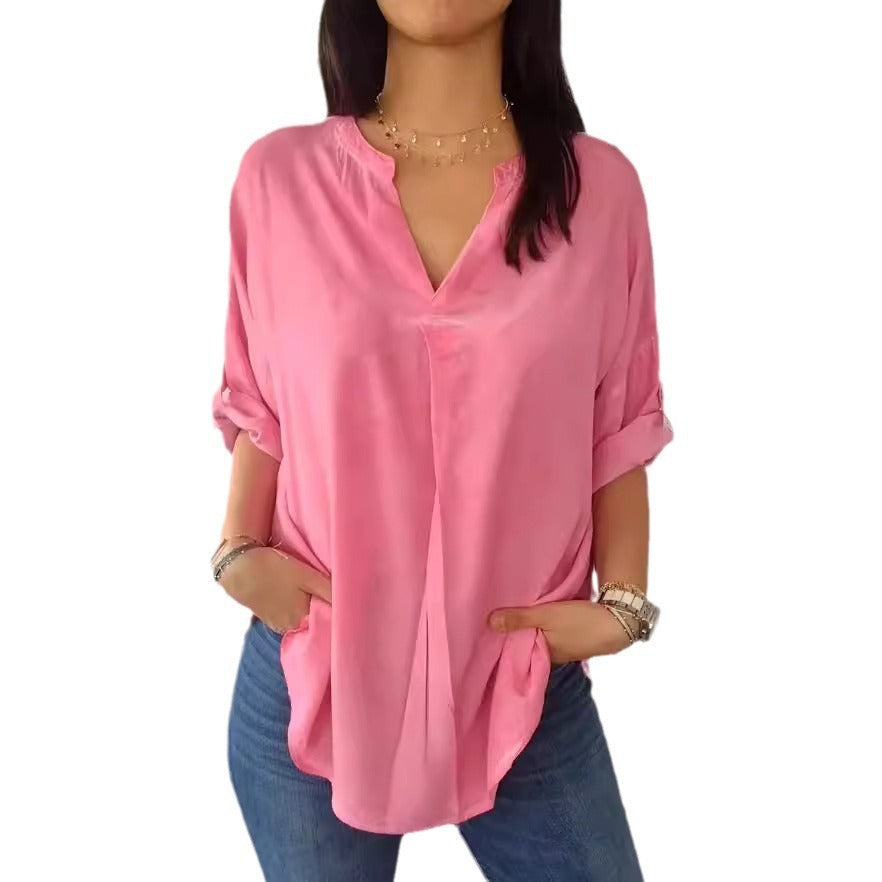 Plus Size Damenbluse Baumwolle Leinen | V-Ausschnitt Shirt