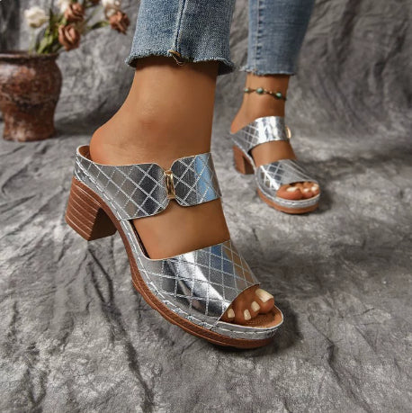 Women's Chunky Sandals Plaid Summer | comfortable trendy shoes