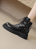 Women's Lambskin Ankle Boots with Chunky Sole – Lace-Up Boots