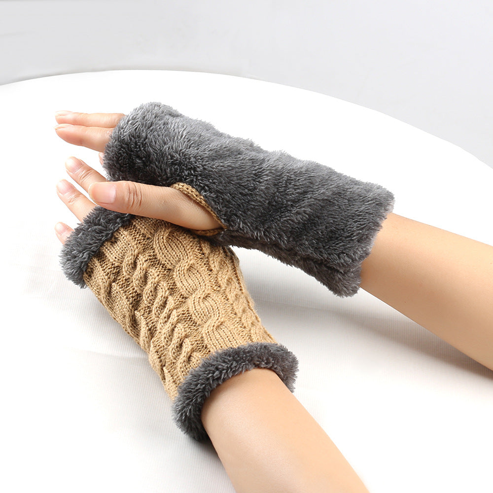 Women's Winter Knitted Fingerless Gloves – Plush Fleece Warm