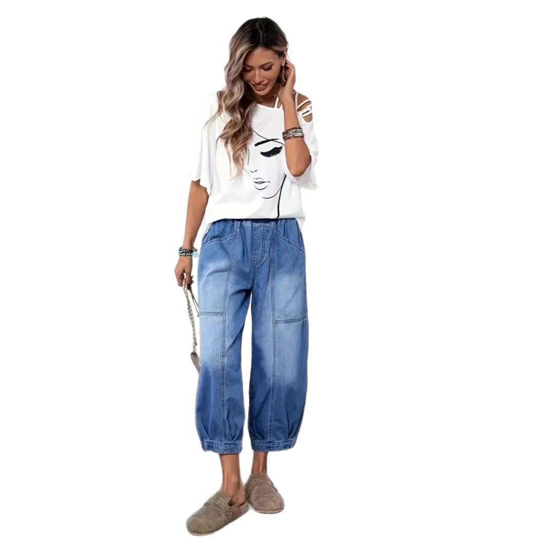 Women's High Waist Capri Jeans in Retro Style – Elegant Denim Pants