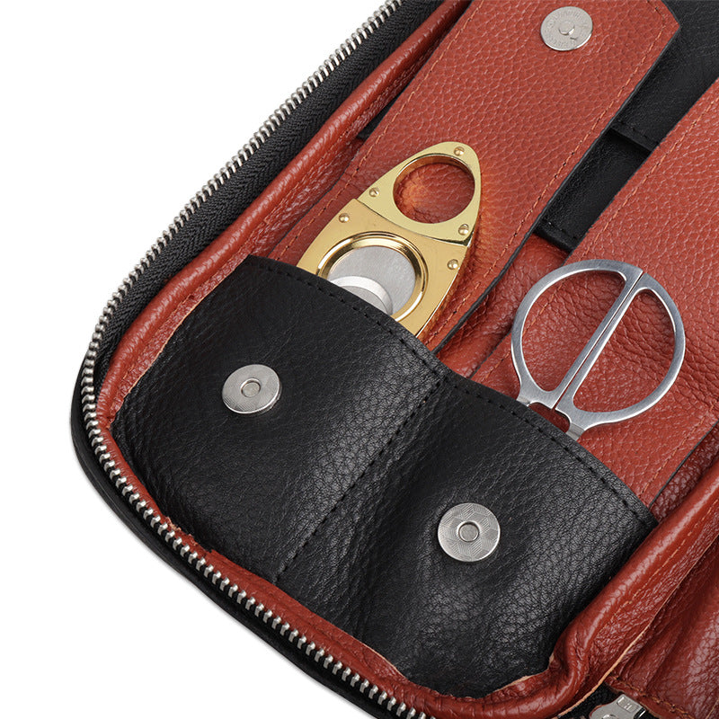 Leather Cigar Case | Travel Cigar Pouch with Humidification System