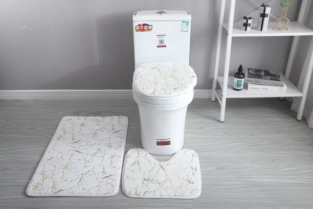 3-piece bath mat set | Toilet mat set non-slip absorbent