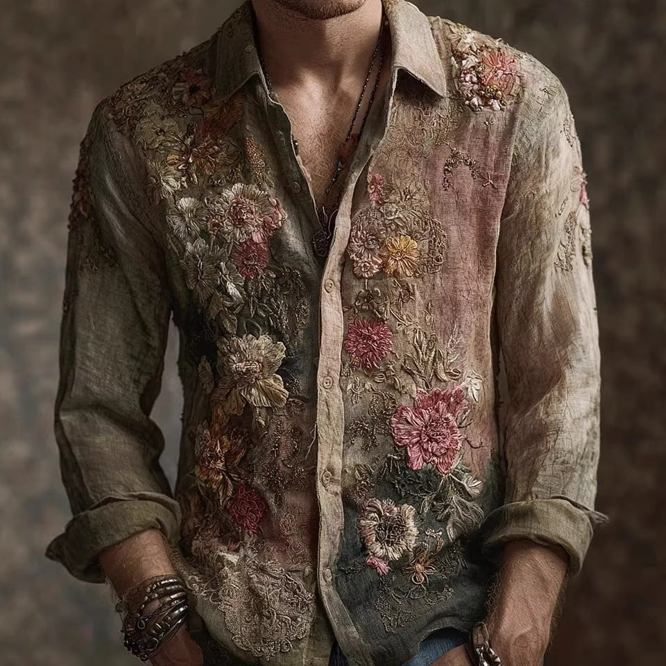 Men's Retro Shirt | Long Sleeve Floral Print Casual Look