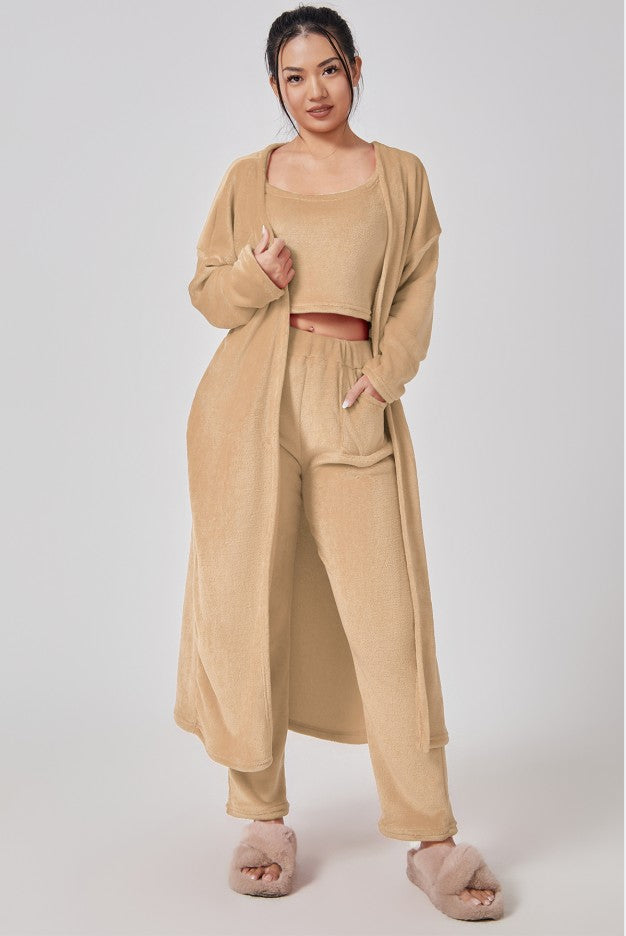 Women's Cuddly Pyjama 3-Piece Set – Warm Loungewear Winter Comfort Suit