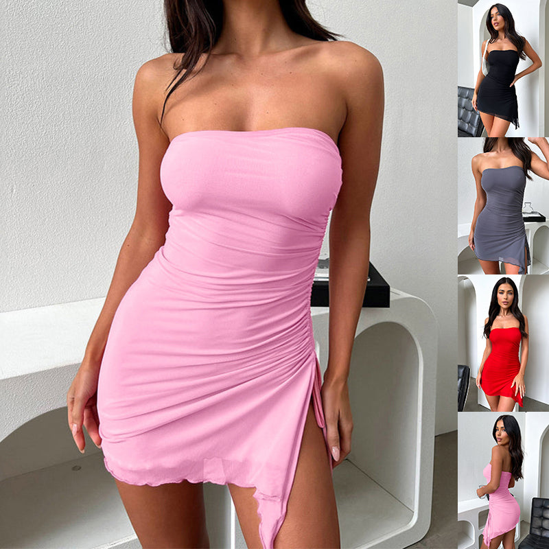 Y2K Tube-Top Kleid – Rückenfreies Sommer Mini Kleid mit Schlitz