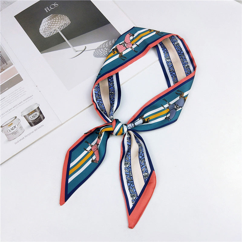 Narrow Women's Silk Scarf Thin Elegant Neckerchief Versatile
