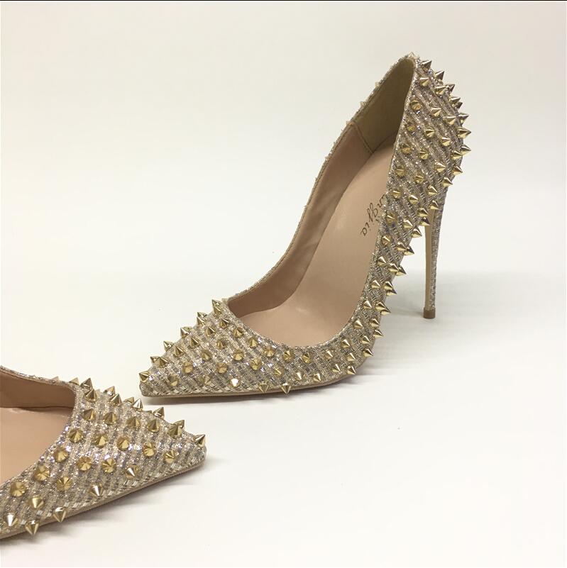 Women's Gold High Heels 12cm | Studded Mesh Design Party Shoes