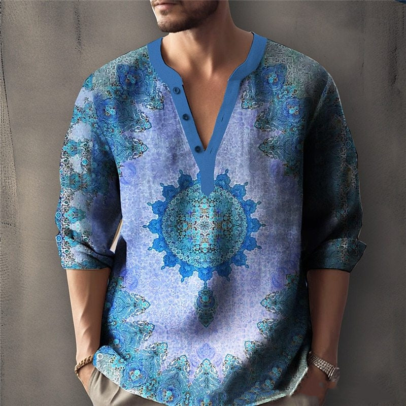 Men's V-Neck Sweater | Jacquard Knit Relaxed Modern