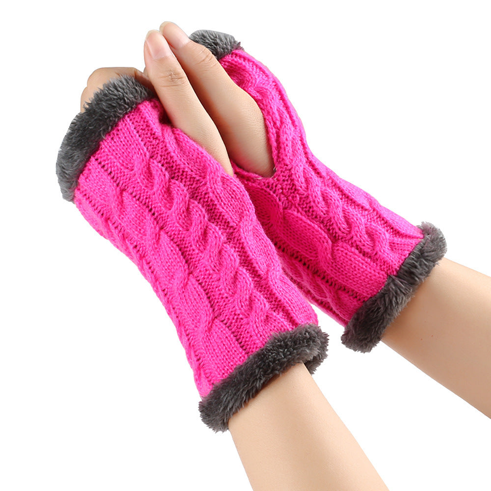 Women's Winter Knitted Fingerless Gloves – Plush Fleece Warm