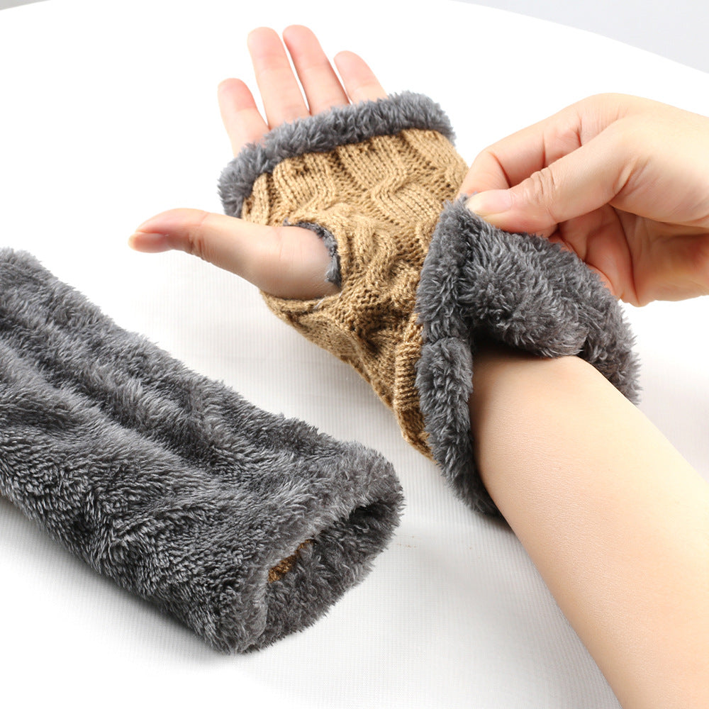 Women's Winter Knitted Fingerless Gloves – Plush Fleece Warm