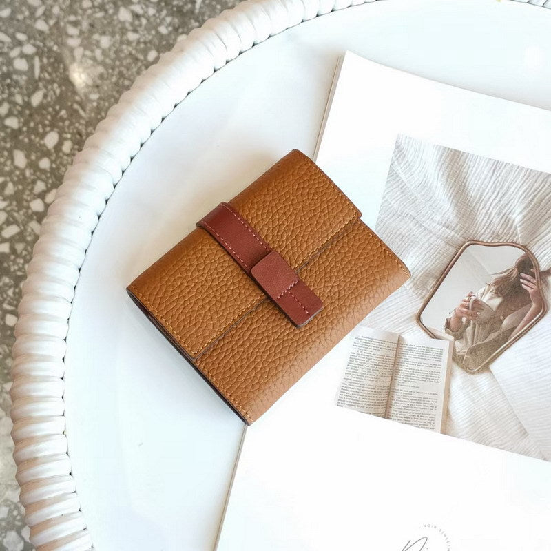 Women's Leather Wallet Short – Color Block Elegant Purse