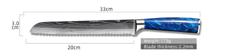 Chef Knife 8 Inch | Kitchen Knife Blue Resin Handle Stainless Steel