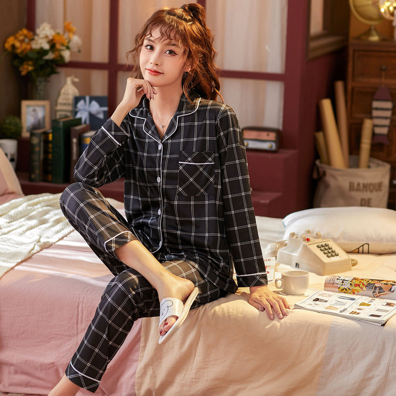 Women's Plaid Pajama Set - Long Sleeve Shirt & Long Pants Sleepwear