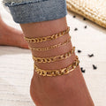 5er Set Goldene Fußketten mit Herz & Schlüssel – Trendige Damen Anklets im eleganten Design