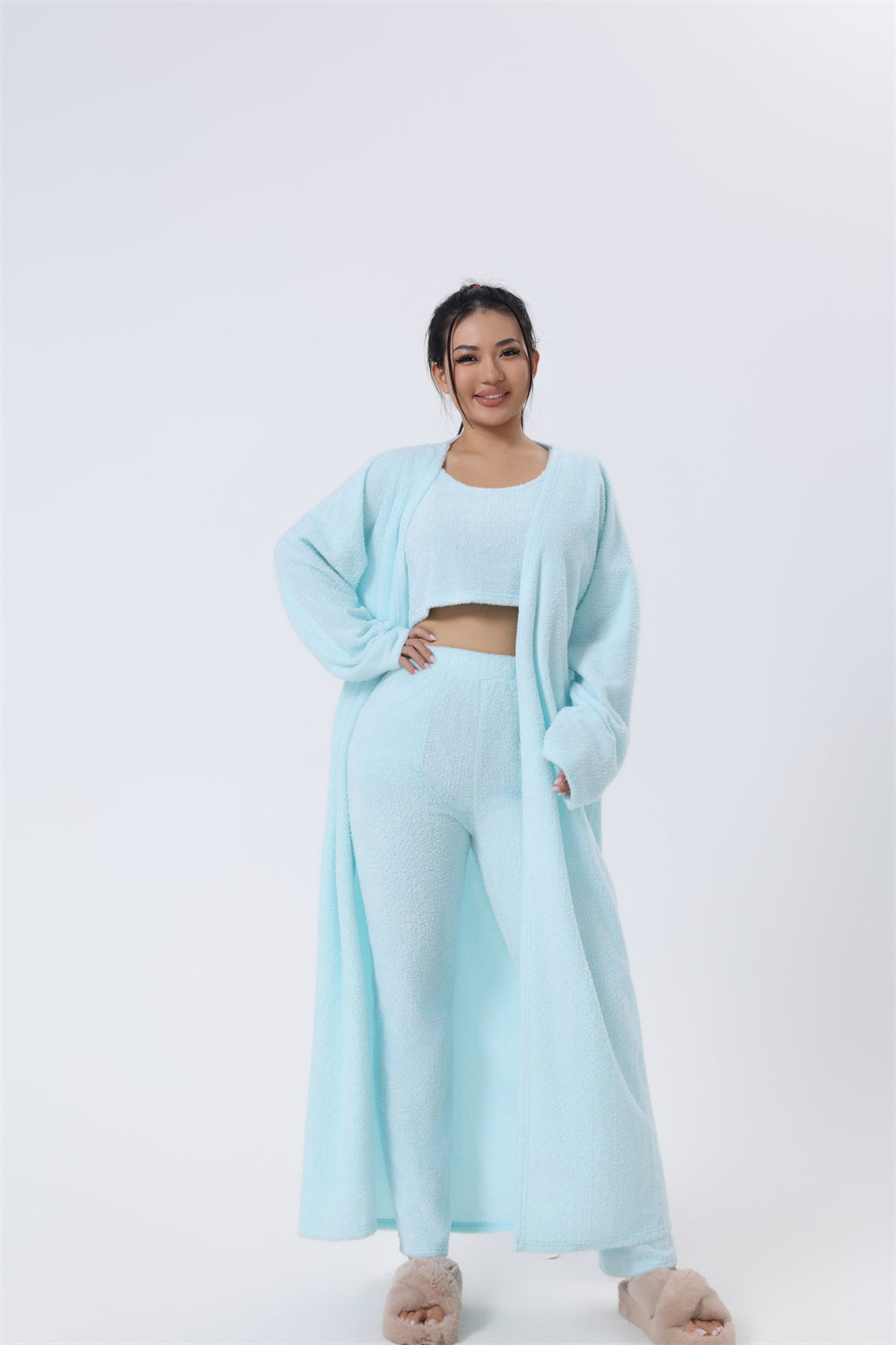 Women's Cuddly Pyjama 3-Piece Set – Warm Loungewear Winter Comfort Suit