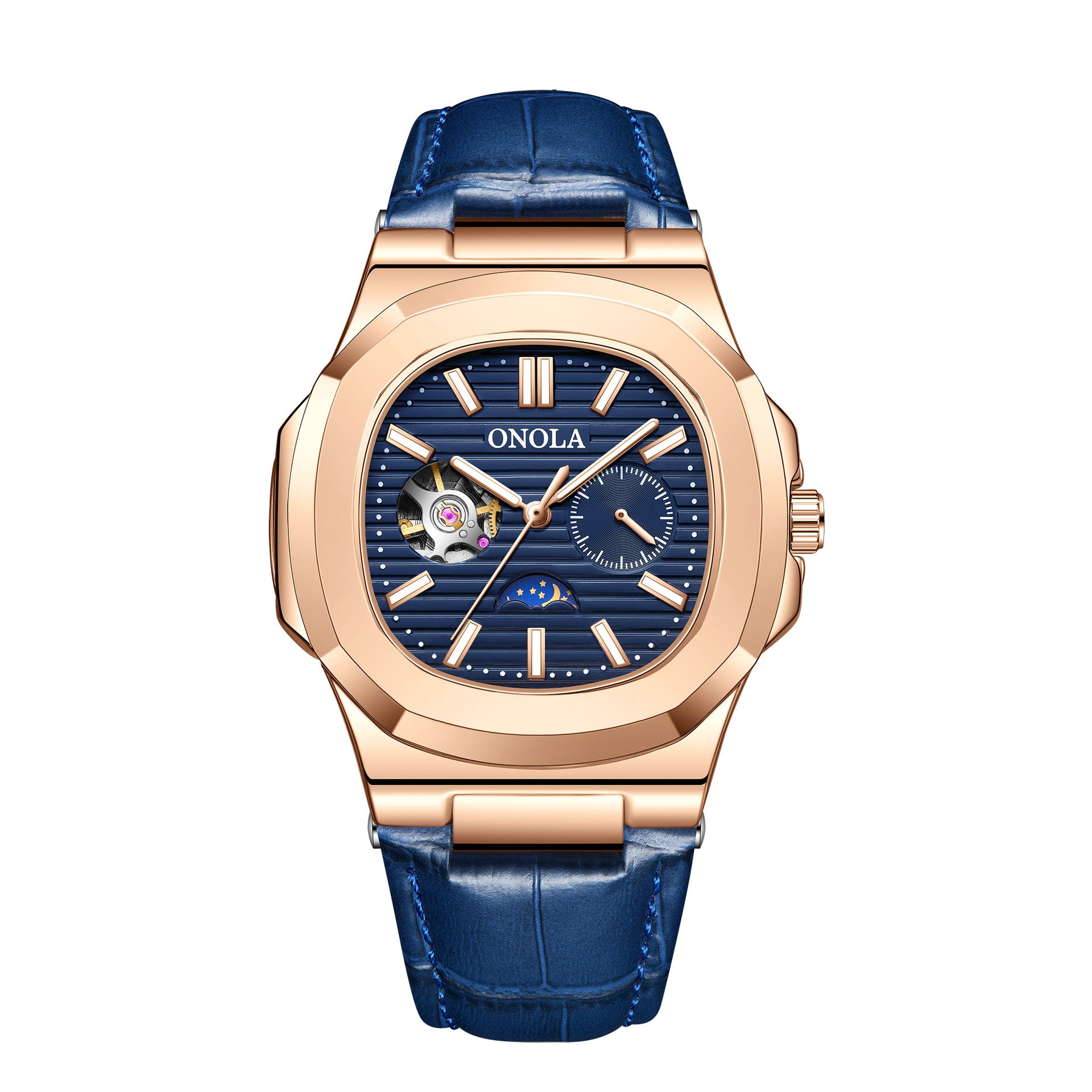 Men's Automatic Watch Luxury | Sun Moon Stars Leather Strap