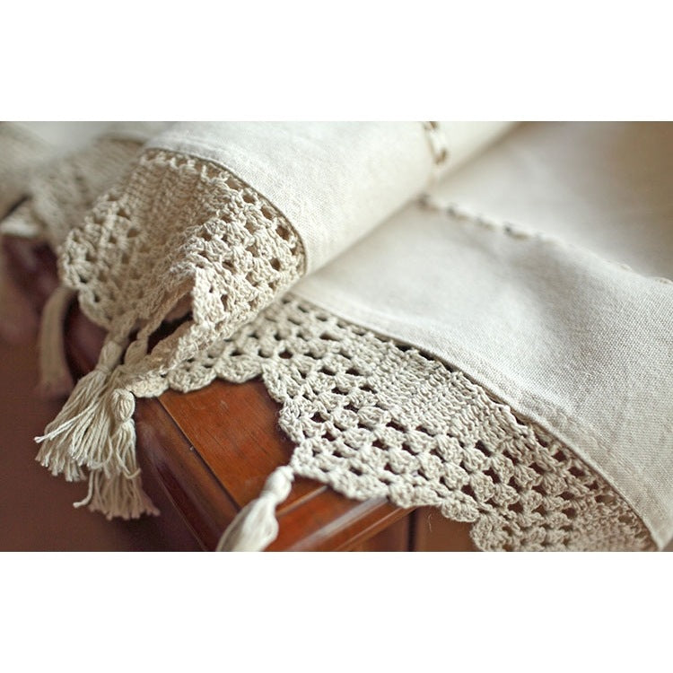 Crochet Bistro Curtain | Cotton Linen Vintage Rustic Kitchen