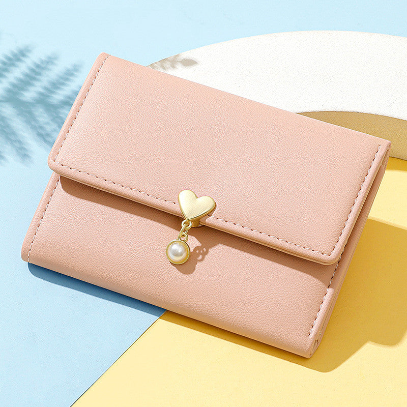 Mini Women's Tri-Fold Wallet – Cute Heart Design