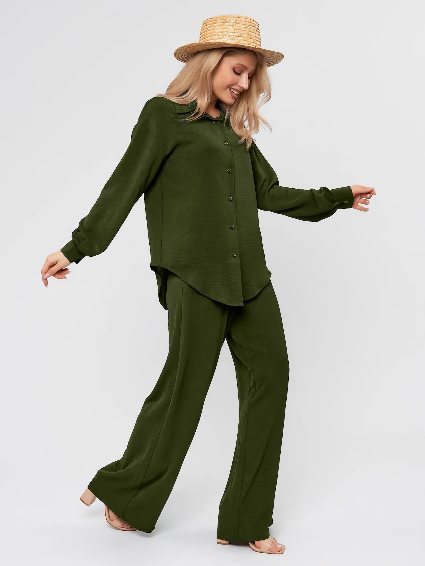 Women's French Chic Loungewear Set - Loose Shirt & Pants Two-Piece