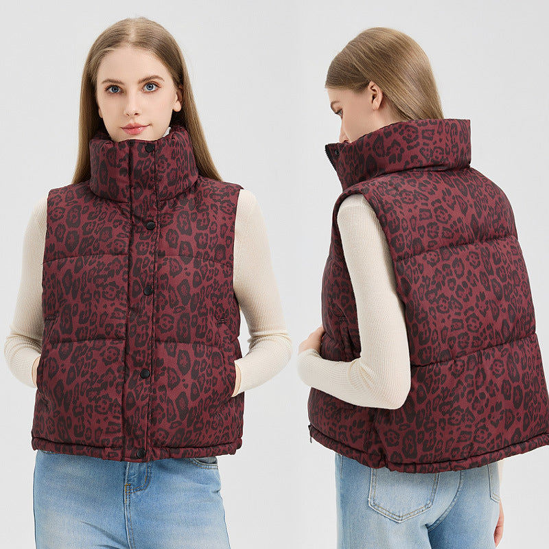 Damen Leoparden Weste | Baumwolle | Eleganter Stehkragen