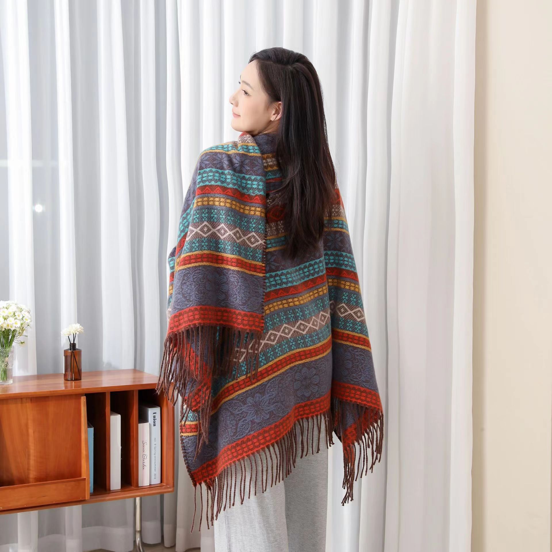 Women's Ethnic Poncho Scarf Cape Printed Warm Stylish