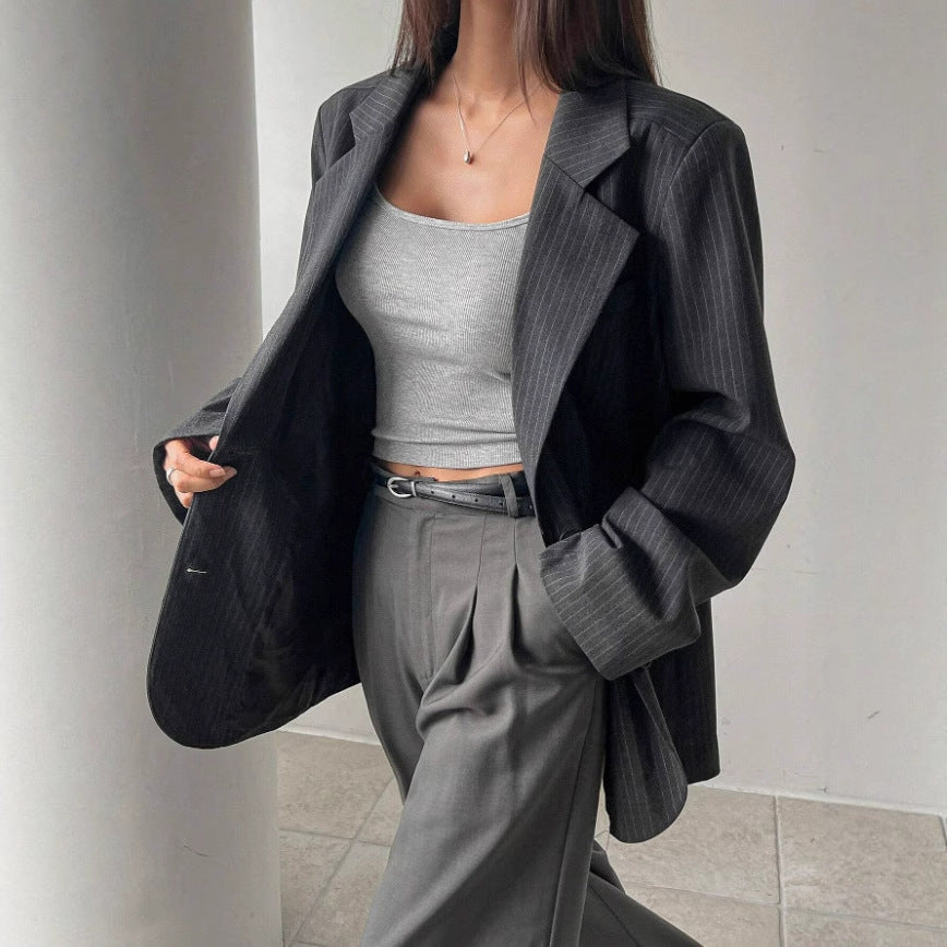 Damen Streifenmantel Elegant Lang | Moderner Casual Coat